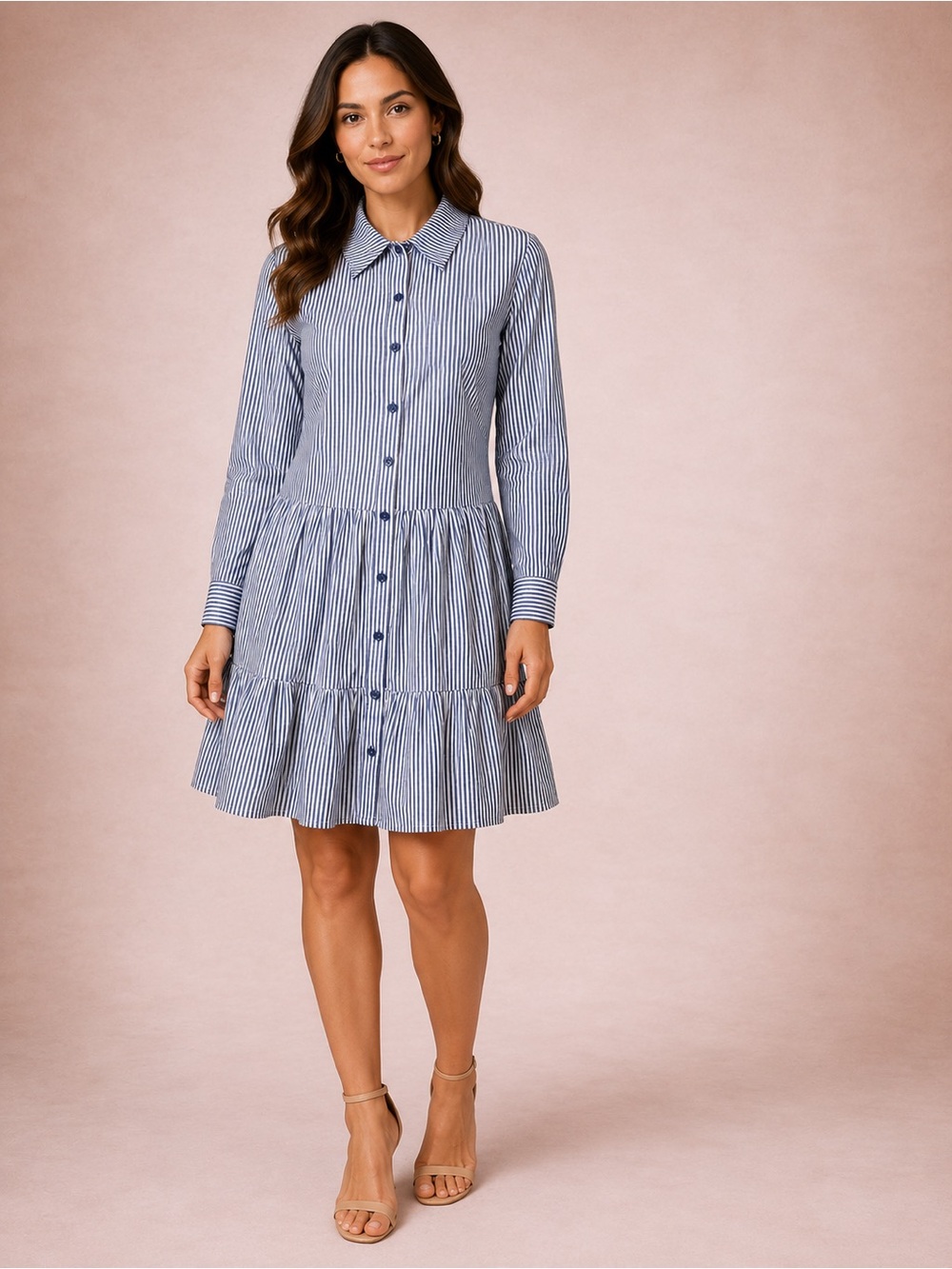 Apiece Apart Blue and White Striped Long-Sleeve Shirt Dress